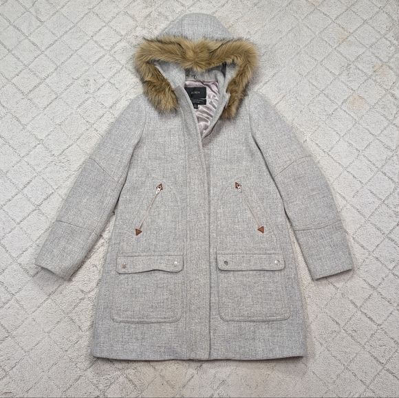 J. Crew Jacket Womens 10 T Gray Chateau Parka Italian Stadium Cloth Wool Hooded